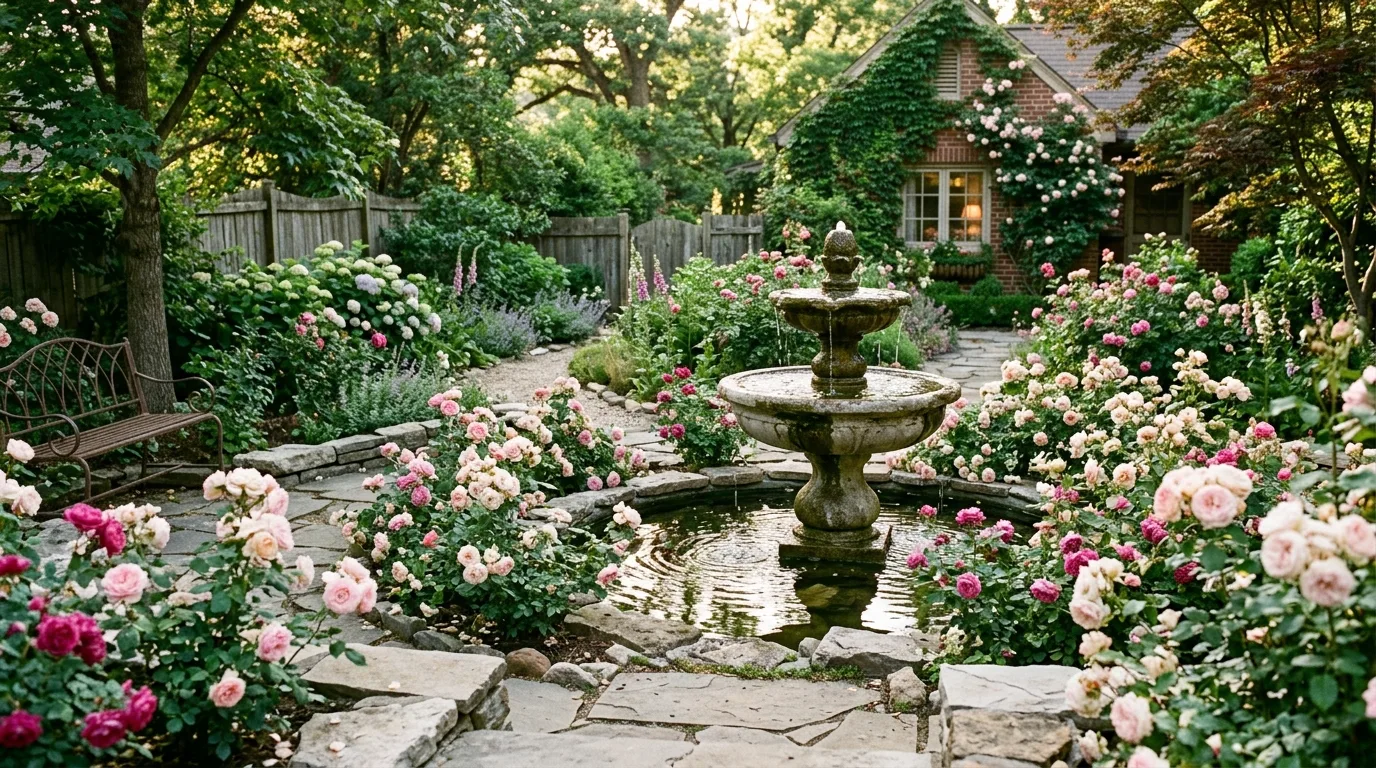 Small Seating Spot in a Rose Garden